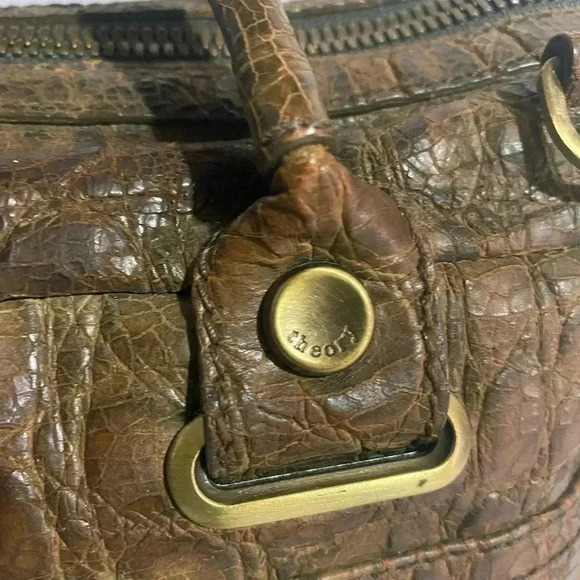 Theory brown crocodile brown distressed leather satchel handbag - Picture 9 of 13